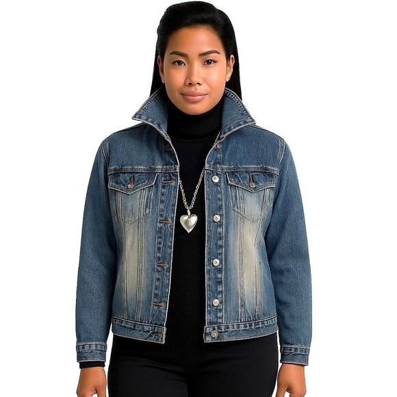 Vintage Chico's Medium Blue Stonewash Long Sleeve Denim Jean Jacket Womens Large - Picture 1 of 16